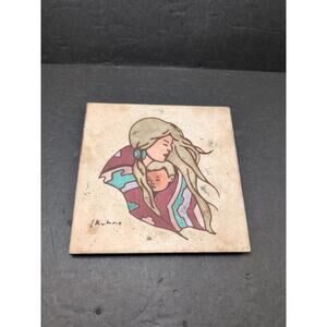 VTG Earthtones Trivet Art Decorative Tile Native Woman & Child L Kuhne 1984